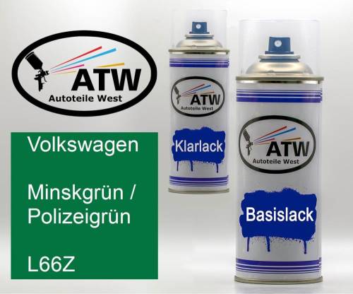 Volkswagen, Minskgrün / Polizeigrün, L66Z: 400ml Sprühdose + 400ml Klarlack - Set, von ATW Autoteile West.